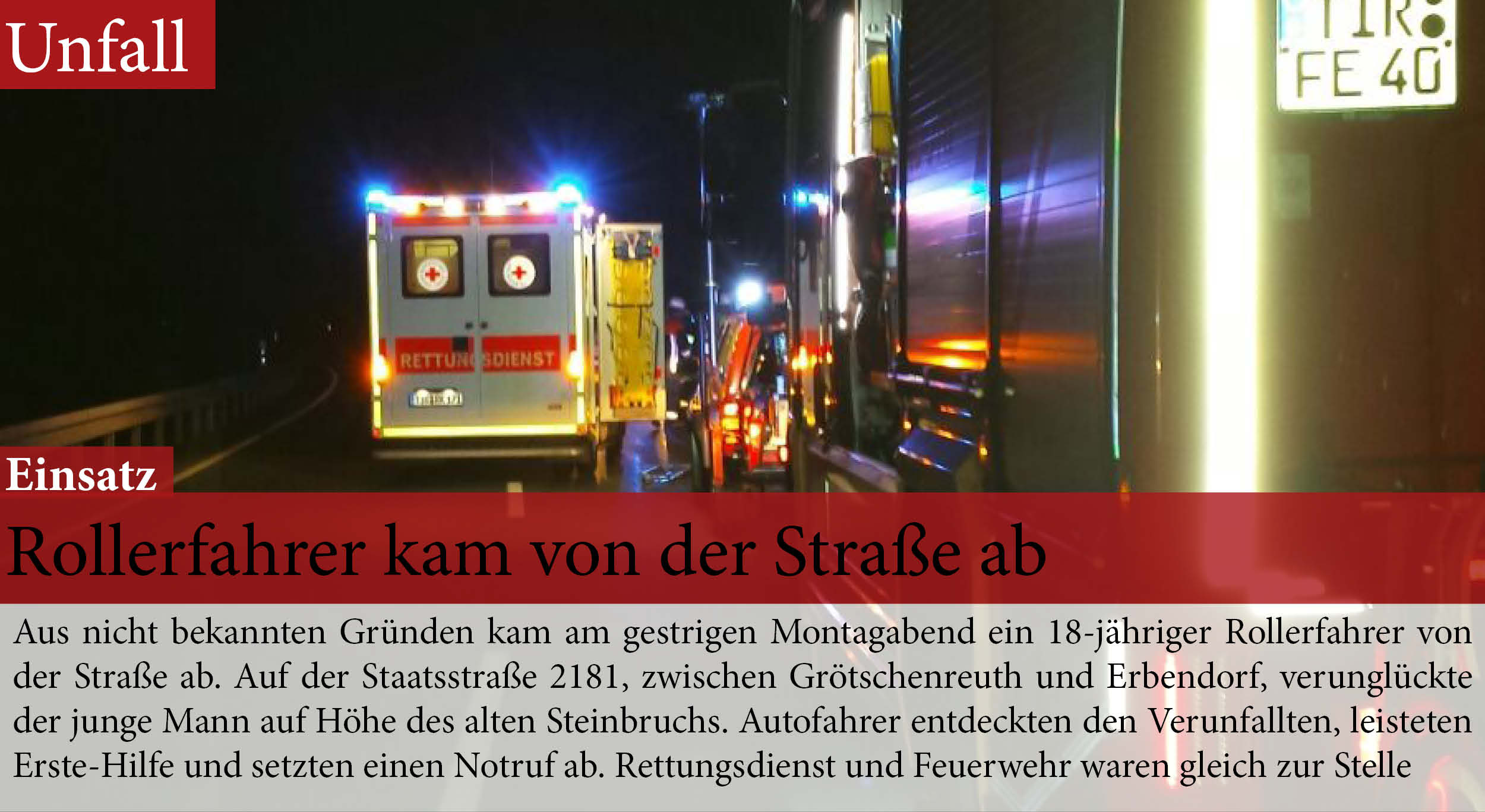 Unfall Verkehrsunfall Erbendorf STST 2181 Motorrad Motorroller Roller